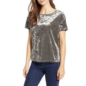 Rebecca Minkoff Women's XS Alana Top Grey Crushed Velvet Short Sleeve Hi Lo Hem